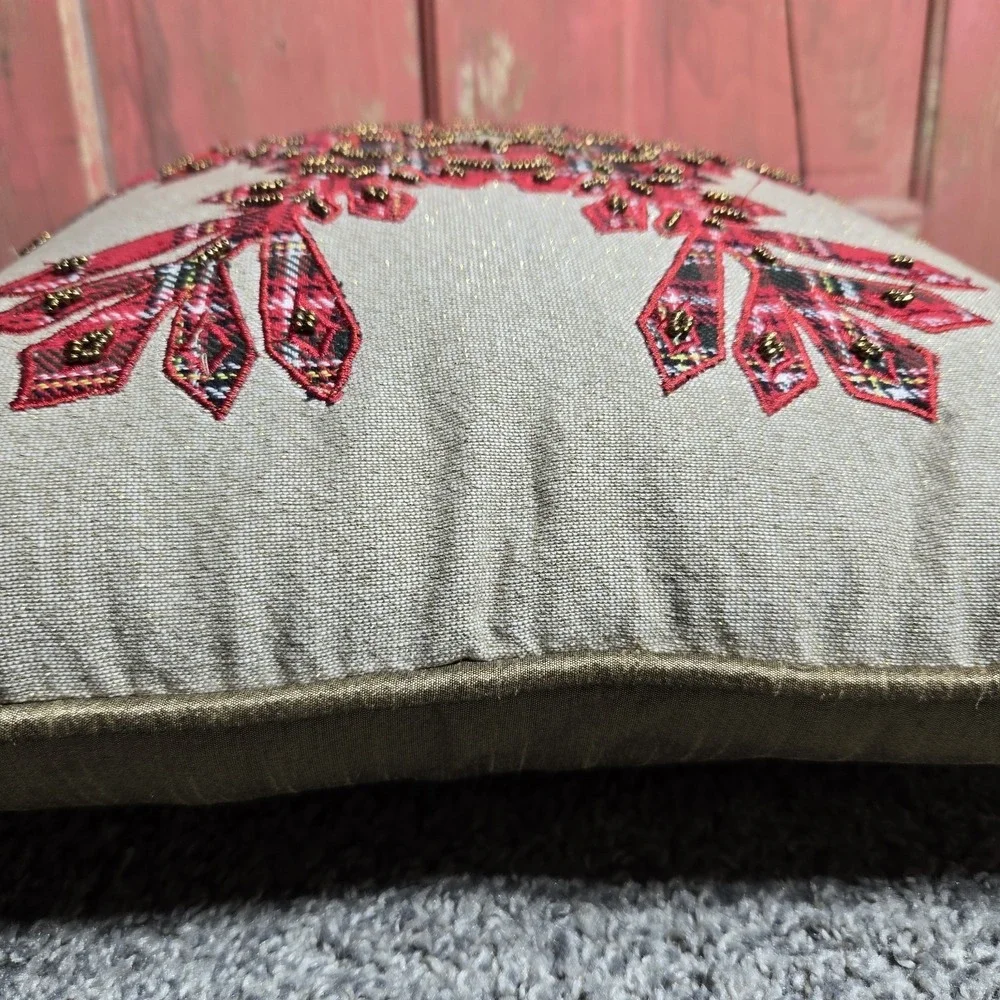 Pier 1 Beaded Plaid Snowflake‎ Christmas Throw Pillow 15